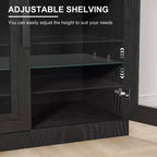 93 meubles de rangement multimédia combinés en grain de bois noir avec étagères réglables et 2 portes vitrées pour salon et chambre