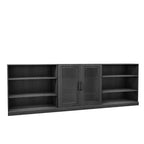 93 meubles de rangement multimédia combinés en grain de bois noir avec étagères réglables et 2 portes vitrées pour salon et chambre