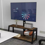 Meuble TV de rangement en bois JVNOXK, verre trempé noir, support TV rotatif universel réglable en hauteur, Marron rustique