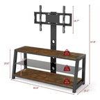 Meuble TV de rangement en bois JVNOXK, verre trempé noir, support TV rotatif universel réglable en hauteur, Marron rustique