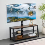 Meuble TV de rangement en bois JVNOXK, verre trempé noir, support TV rotatif universel réglable en hauteur, Marron rustique