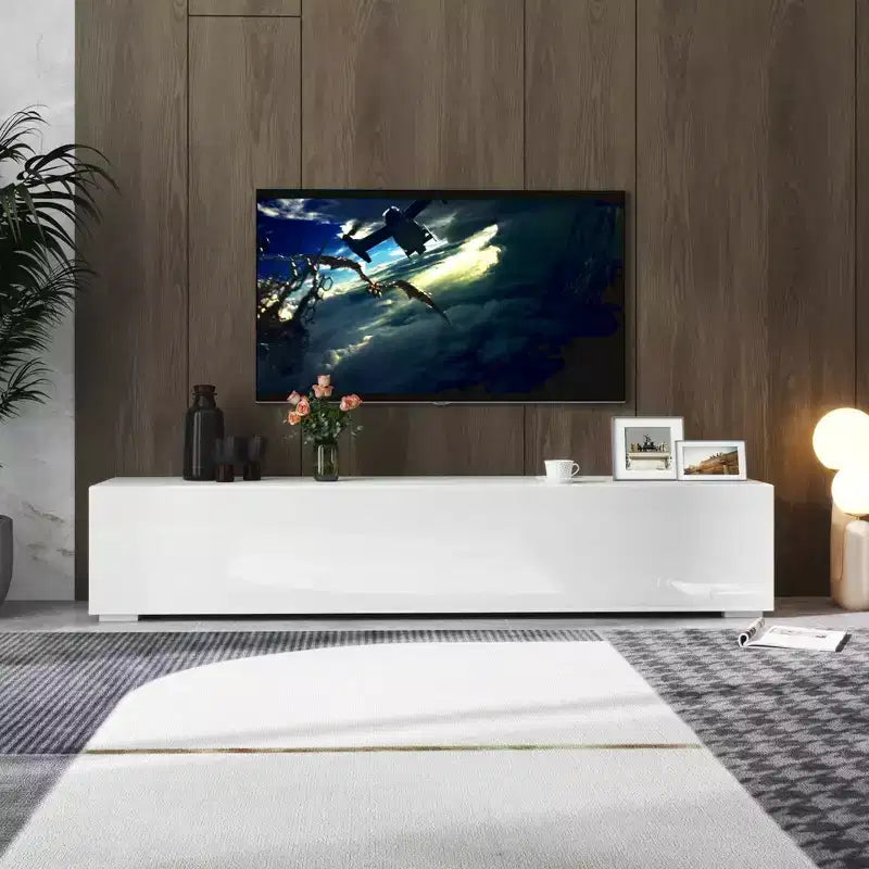 Meuble TV moderne JVNOXK de 160 cm avec portes abattantes, meuble média avec rangement, adapté au salon, blanc
