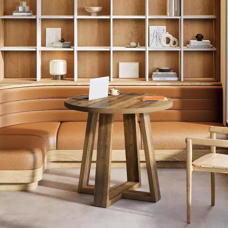 Table de conférence ronde Lantine de 31,5 pouces pour 2-4 personnes, petit bureau de réunion en bois avec base robuste pour petits espaces, rustique de ferme