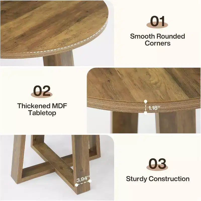 Table de conférence ronde Lantine de 31,5 pouces pour 2-4 personnes, petit bureau de réunion en bois avec base robuste pour petits espaces, rustique de ferme