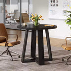 Table de conférence ronde Lantine de 31,5 pouces pour 2-4 personnes, petit bureau de réunion en bois avec base robuste pour petits espaces, rustique de ferme
