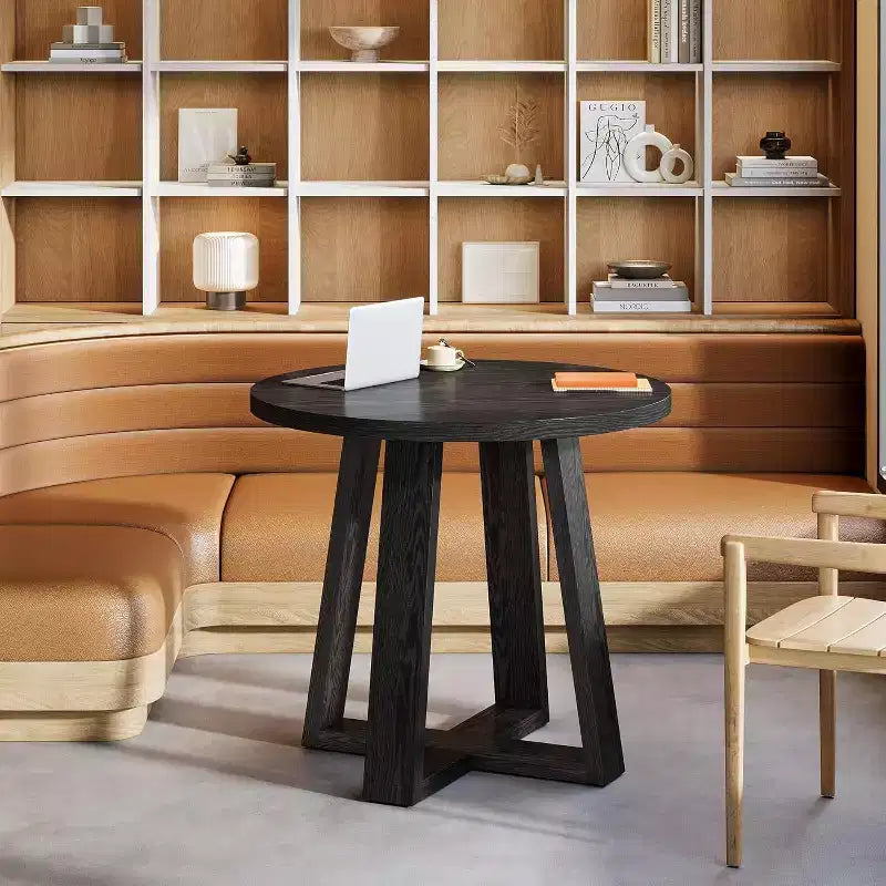 Table de conférence ronde Lantine de 31,5 pouces pour 2-4 personnes, petit bureau de réunion en bois avec base robuste pour petits espaces, rustique de ferme