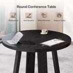 Table de conférence ronde Lantine de 31,5 pouces pour 2-4 personnes, petit bureau de réunion en bois avec base robuste pour petits espaces, rustique de ferme