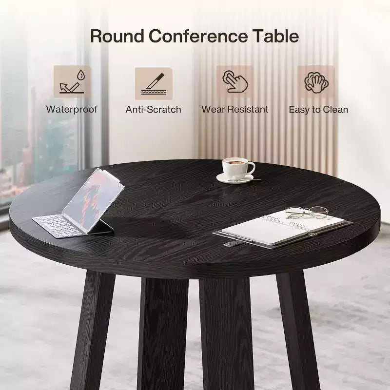 Table de conférence ronde Lantine de 31,5 pouces pour 2-4 personnes, petit bureau de réunion en bois avec base robuste pour petits espaces, rustique de ferme