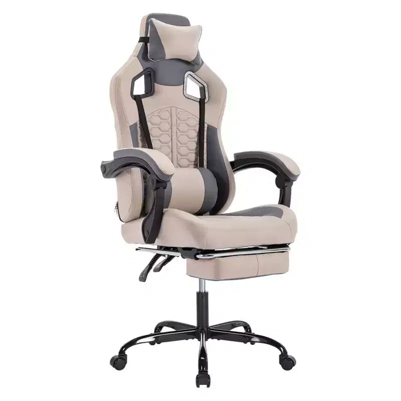 TUYOHW Chaise de Bureau Gaming Pivotante avec Roulettes, Dossier Inclinable, Hauteur d'Assise et Repose-Pieds Réglables, Chaise de Jeu Ergonomique, 136 kg Max