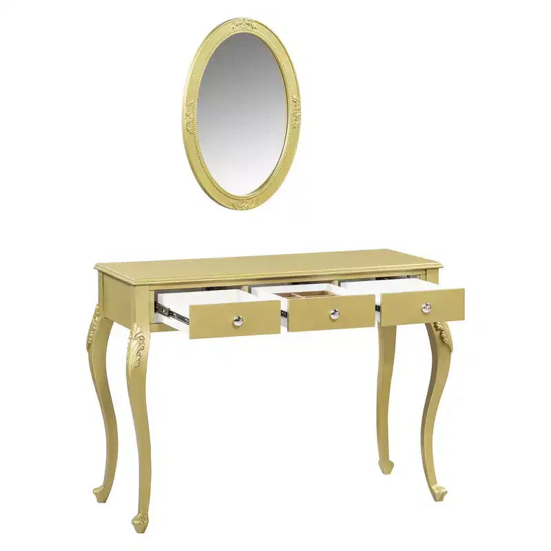 Table de maquillage de luxe Whisen, coiffeuse à 3 tiroirs, console élégante avec miroir ovale