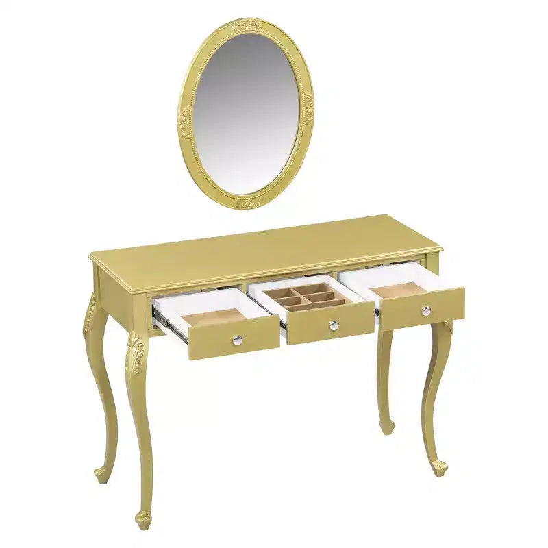 Table de maquillage de luxe Whisen, coiffeuse à 3 tiroirs, console élégante avec miroir ovale