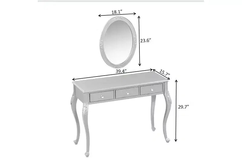 Table de maquillage de luxe Whisen, coiffeuse à 3 tiroirs, console élégante avec miroir ovale