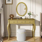 Table de maquillage de luxe Whisen, coiffeuse à 3 tiroirs, console élégante avec miroir ovale