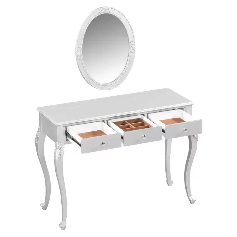 Table de maquillage de luxe Whisen, coiffeuse à 3 tiroirs, console élégante avec miroir ovale