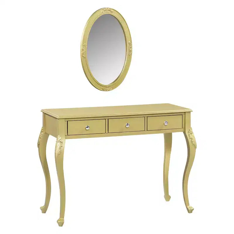 Table de maquillage de luxe Whisen, coiffeuse à 3 tiroirs, console élégante avec miroir ovale