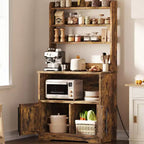 Farmhouse Bakers Rack, Microwave Stand with Cabinet, Kitchen Hutch Pantry Cabinet, Kitchen Coffee Bar Cabinet for Spices, Dishes, and Pots