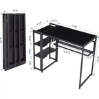 Bureau d'ordinateur pliable de 89 cm avec étagère de rangement | Table compacte sans assemblage | Pour bureau à domicile, chambre, dortoir, appartement