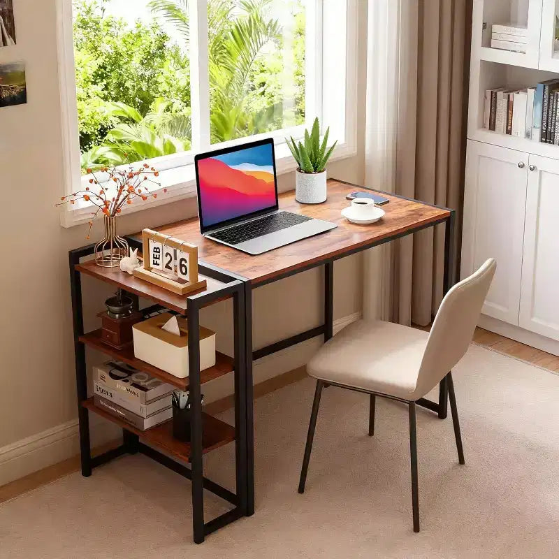 Bureau d'ordinateur pliable de 89 cm avec étagère de rangement | Table compacte sans assemblage | Pour bureau à domicile, chambre, dortoir, appartement