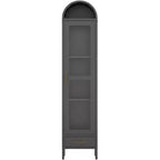63 in Tall Narrow Arched Bookcase, Metal Arched Storage Cabinet with Glass Door & Drawer, Modern Black Pantry Cabinet for Living Room, Kitchen, Office