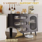 Bahut moderne avec 3 tiroirs spacieux et portes en verre cannelé pour salle à manger, cuisine ou salon, meuble de rangement élégant