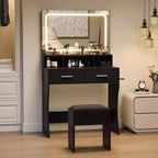 Coiffeuse Acekool avec miroir réglable, station de charge, tiroirs de rangement et tabouret en PU pour chambre ou dortoir