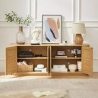 JVNOXK Meuble TV en rotin à façade ondulée de 162,5 cm avec coins arrondis, finition naturelle, convient pour la cuisine/le hall d'entrée. 162,5 L x 38 P x 61 H cm.