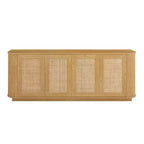 JVNOXK Meuble TV en rotin à façade ondulée de 162,5 cm avec coins arrondis, finition naturelle, convient pour la cuisine/le hall d'entrée. 162,5 L x 38 P x 61 H cm.