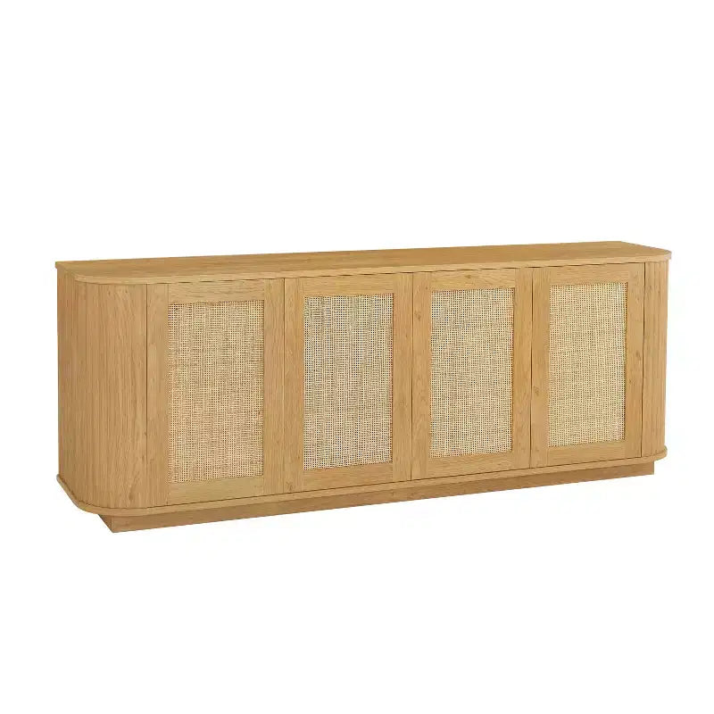 JVNOXK Meuble TV en rotin à façade ondulée de 162,5 cm avec coins arrondis, finition naturelle, convient pour la cuisine/le hall d'entrée. 162,5 L x 38 P x 61 H cm.