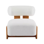 Fauteuil d'appoint moderne en bouclette avec dossier roulé, structure en bois massif, assise capitonnée pour salon, chambre ou bureau-Panipeachy