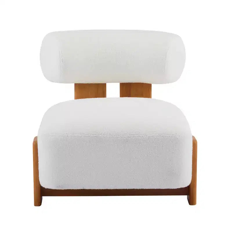 Fauteuil d'appoint moderne en bouclette avec dossier roulé, structure en bois massif, assise capitonnée pour salon, chambre ou bureau-Panipeachy