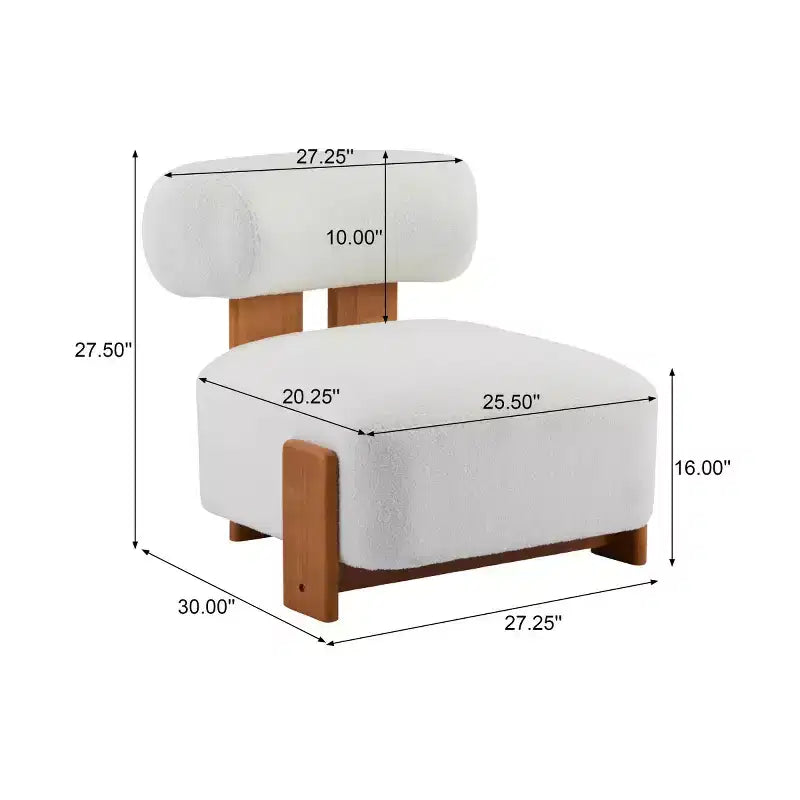 Fauteuil d'appoint moderne en bouclette avec dossier roulé, structure en bois massif, assise capitonnée pour salon, chambre ou bureau-Panipeachy