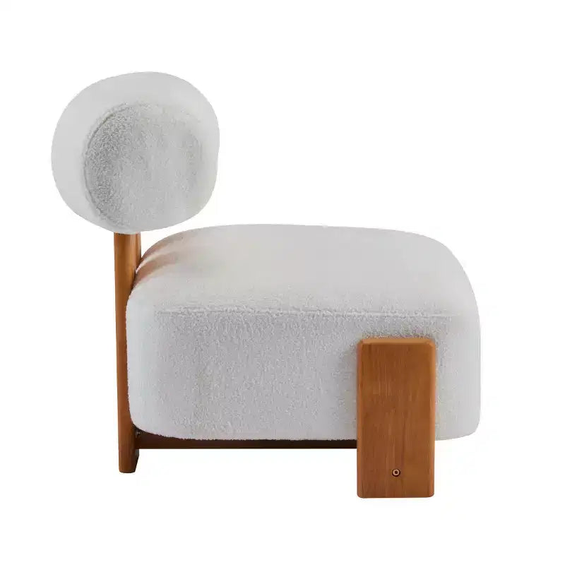 Fauteuil d'appoint moderne en bouclette avec dossier roulé, structure en bois massif, assise capitonnée pour salon, chambre ou bureau-Panipeachy