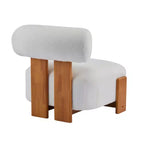 Fauteuil d'appoint moderne en bouclette avec dossier roulé, structure en bois massif, assise capitonnée pour salon, chambre ou bureau-Panipeachy