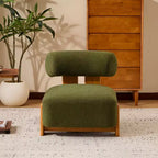 Fauteuil d'appoint moderne en bouclette avec dossier roulé, structure en bois massif, assise capitonnée pour salon, chambre ou bureau-Panipeachy