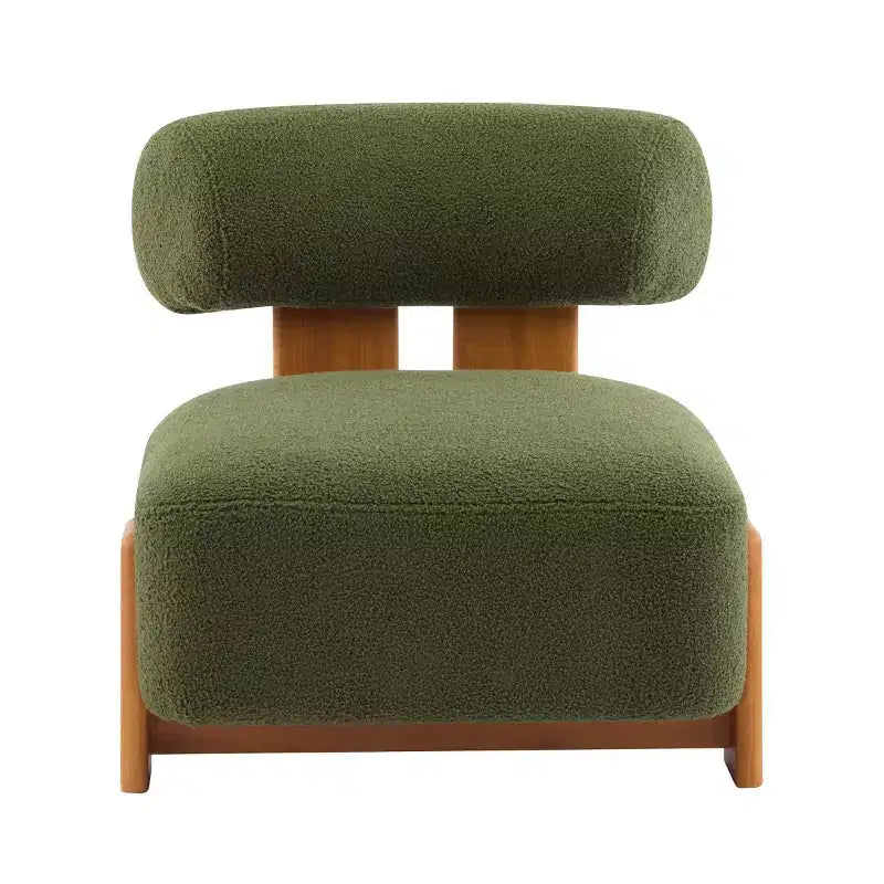 Fauteuil d'appoint moderne en bouclette avec dossier roulé, structure en bois massif, assise capitonnée pour salon, chambre ou bureau-Panipeachy