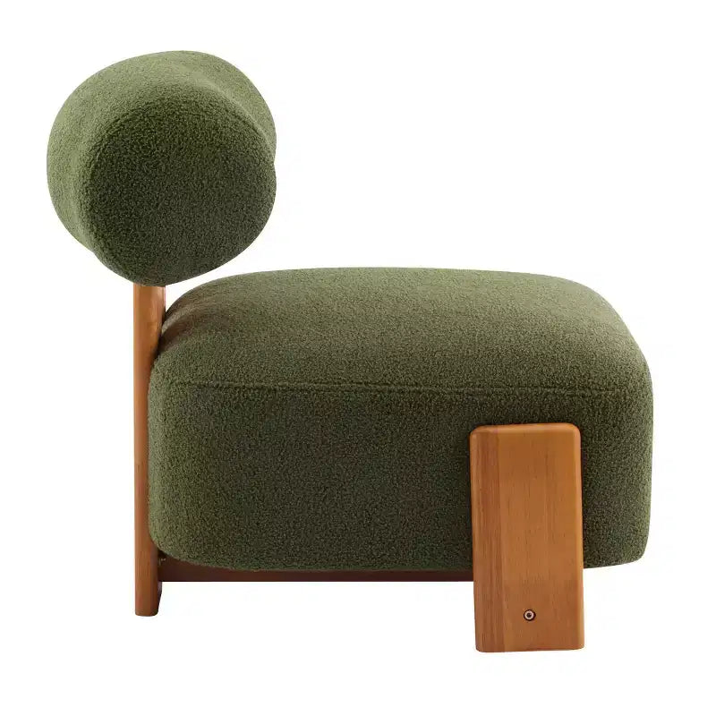 Fauteuil d'appoint moderne en bouclette avec dossier roulé, structure en bois massif, assise capitonnée pour salon, chambre ou bureau-Panipeachy