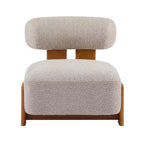 Fauteuil d'appoint moderne en bouclette avec dossier roulé, structure en bois massif, assise capitonnée pour salon, chambre ou bureau-Panipeachy