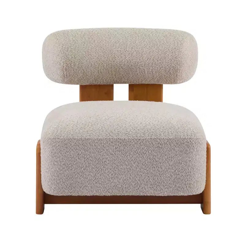 Fauteuil d'appoint moderne en bouclette avec dossier roulé, structure en bois massif, assise capitonnée pour salon, chambre ou bureau-Panipeachy