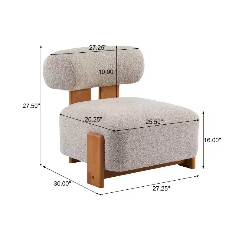 Fauteuil d'appoint moderne en bouclette avec dossier roulé, structure en bois massif, assise capitonnée pour salon, chambre ou bureau-Panipeachy