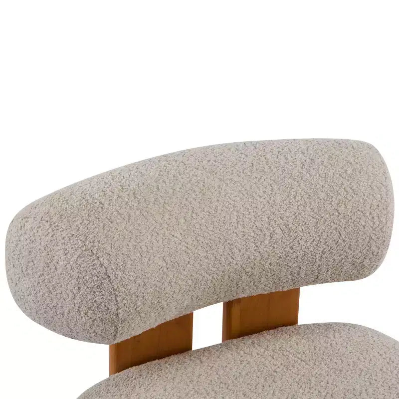 Fauteuil d'appoint moderne en bouclette avec dossier roulé, structure en bois massif, assise capitonnée pour salon, chambre ou bureau-Panipeachy