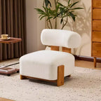 Fauteuil d'appoint moderne en bouclette avec dossier roulé, structure en bois massif, assise capitonnée pour salon, chambre ou bureau-Panipeachy