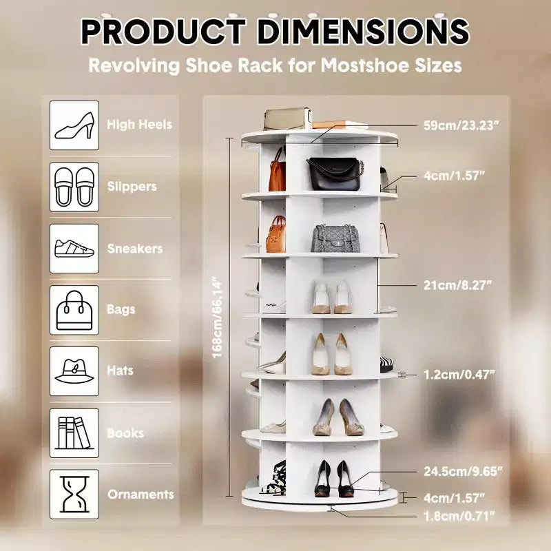 COZONY Meuble à Chaussures Rotatif à 360° - Tour de Rangement Verticale à 6 Niveaux, Grande Capacité pour Chaussures et Accessoires