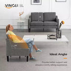 VINGLI Canapé 2 places de 135 cm de large, canapé moderne du milieu du siècle avec pieds solides, canapé 2 places avec accoudoirs incurvés