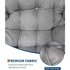 Fauteuil à bascule Papasan surdimensionné avec cadre en métal et coussin en rotin tressé pour patio, jardin, balcon – Gris