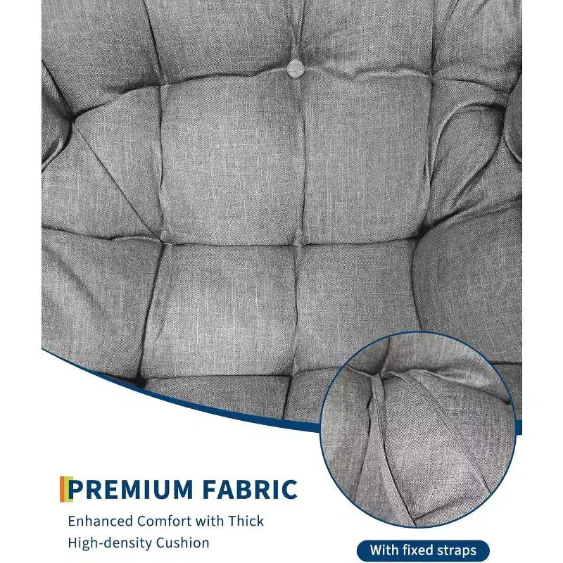 Fauteuil à bascule Papasan surdimensionné avec cadre en métal et coussin en rotin tressé pour patio, jardin, balcon – Gris