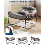 Fauteuil à bascule Papasan surdimensionné avec cadre en métal et coussin en rotin tressé pour patio, jardin, balcon – Gris