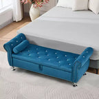 Banc de rangement moderne en velours TUYOHW avec bouton en cristal et 1 coussin, banc de bout de lit rembourré avec pieds en métal, pour salon, chambre à coucher