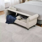 Banc de rangement moderne en velours TUYOHW avec bouton en cristal et 1 coussin, banc de bout de lit rembourré avec pieds en métal, pour salon, chambre à coucher