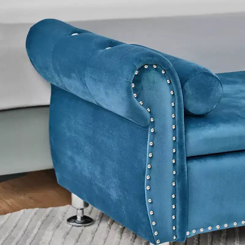 Banc de rangement moderne en velours TUYOHW avec bouton en cristal et 1 coussin, banc de bout de lit rembourré avec pieds en métal, pour salon, chambre à coucher
