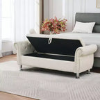 Banc de rangement moderne en velours TUYOHW avec bouton en cristal et 1 coussin, banc de bout de lit rembourré avec pieds en métal, pour salon, chambre à coucher